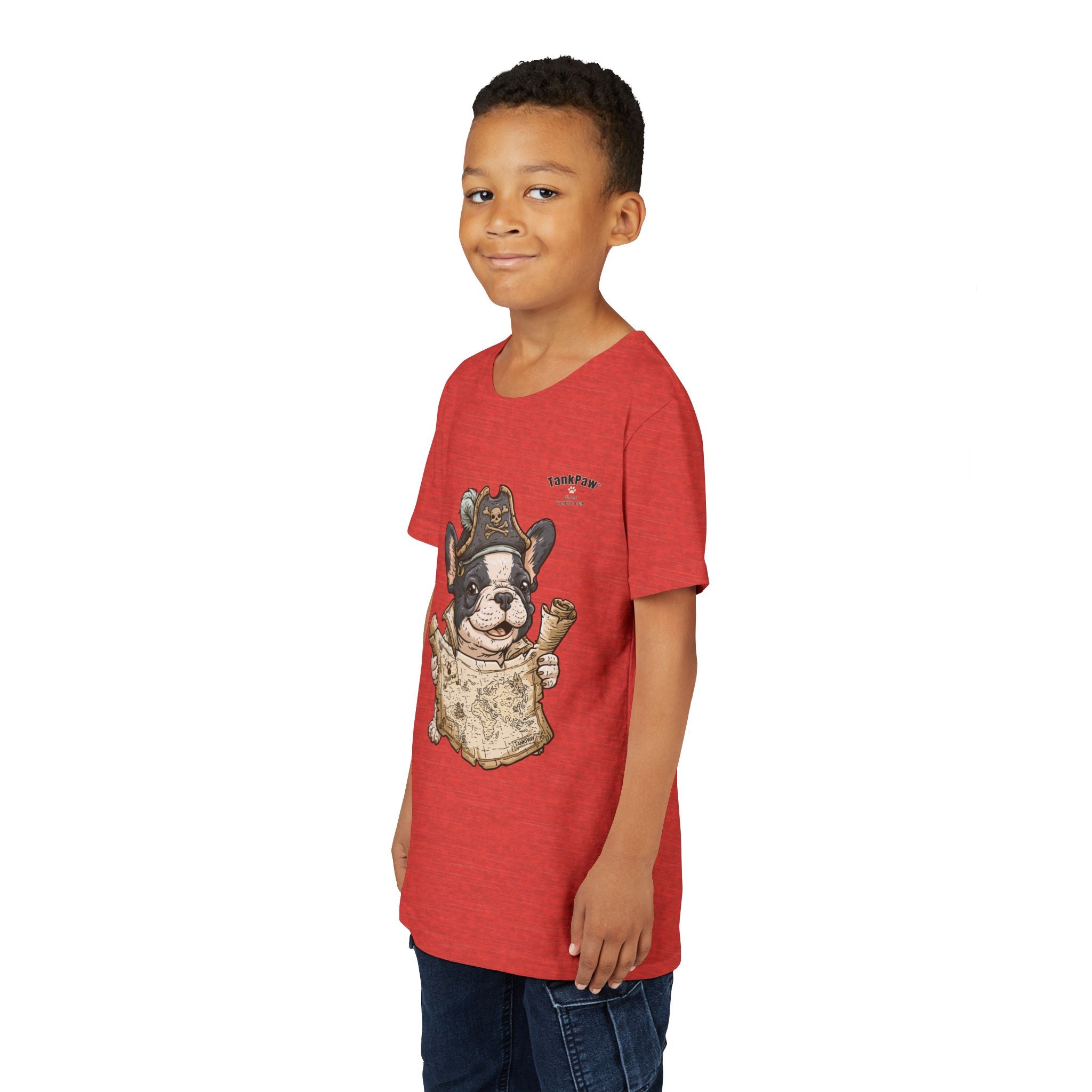 Kids Pirate Dog Tee — "Ahoy!" Map & Captain French Bulldog Youth T-Shirt