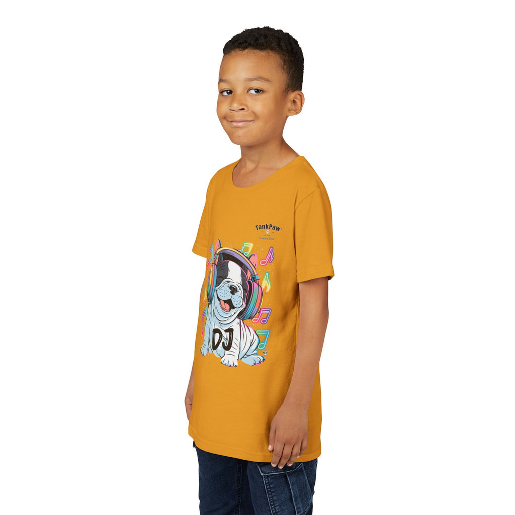 DJ Bulldog Kids Tee — Colorful Headphones Music T-Shirt for Boys & Girls