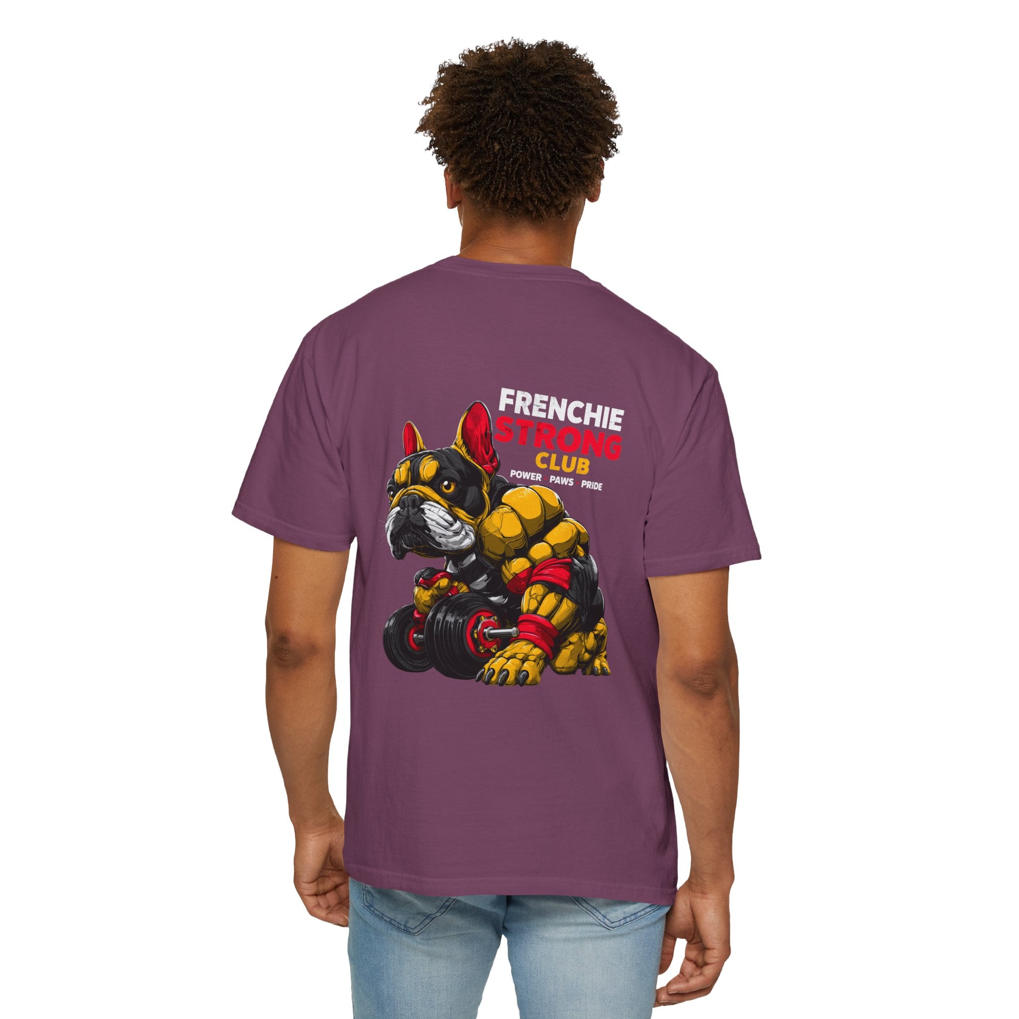 "Frenchie Strong Club" Muscular Dog Pet T-Shirt — Cute Frenchie Weightlifting Graphic Tee