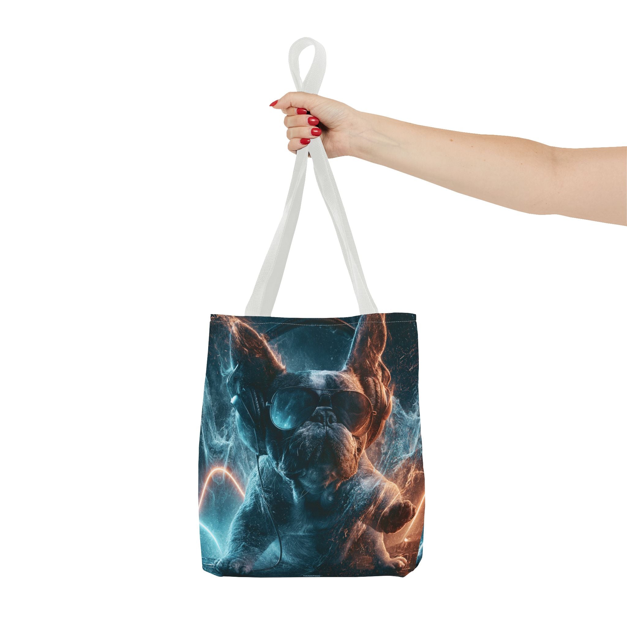 Cool French Bulldog Tote Bag — Neon DJ Dog Graphic Tote