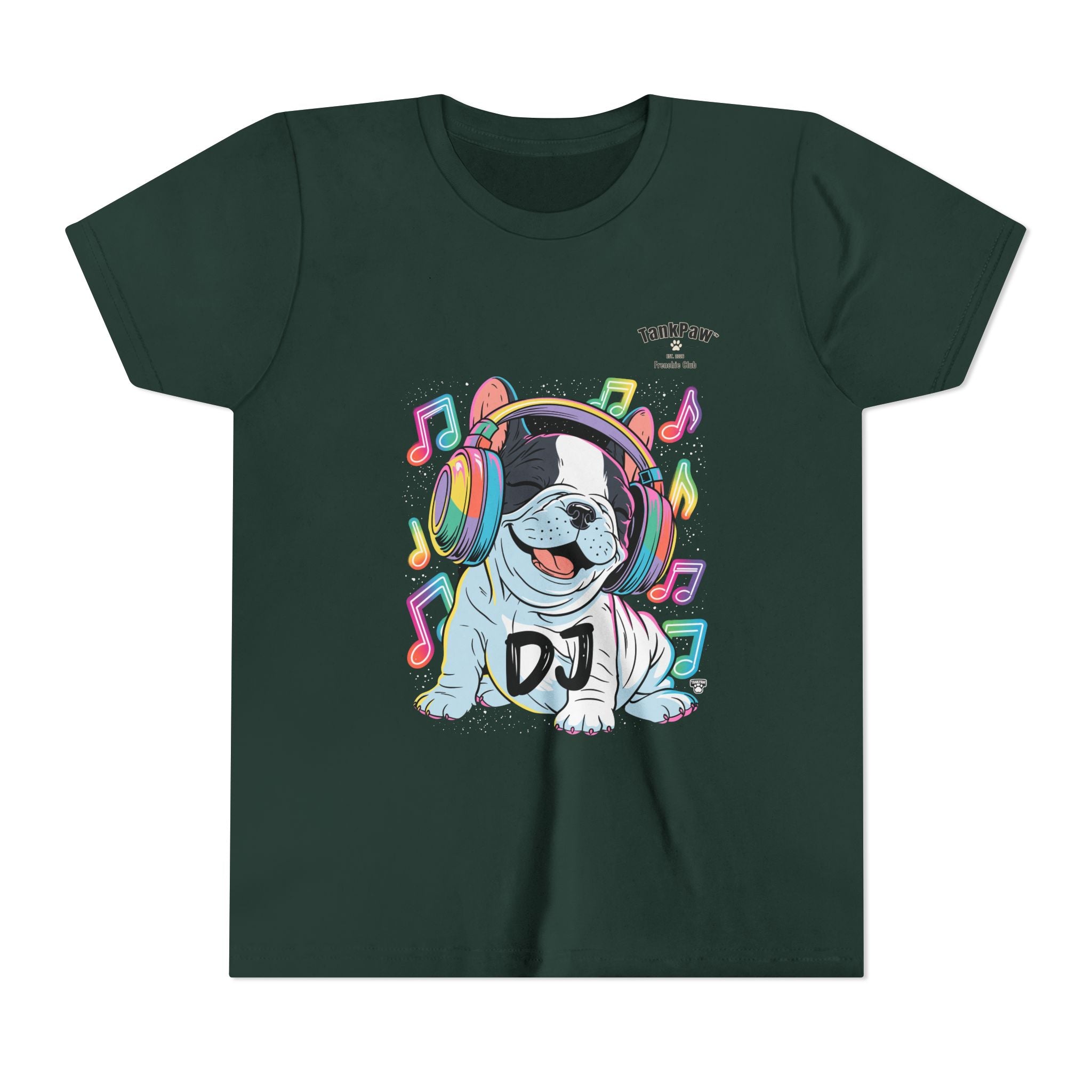 DJ Bulldog Kids Tee — Colorful Headphones Music T-Shirt for Boys & Girls