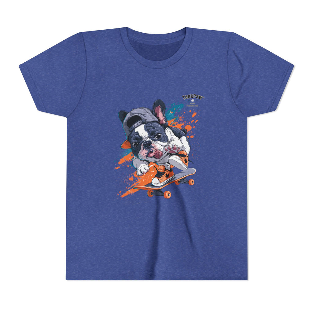 Youth Skateboarding French Bulldog Tee — Cute Skate Pup Graphic Shirt