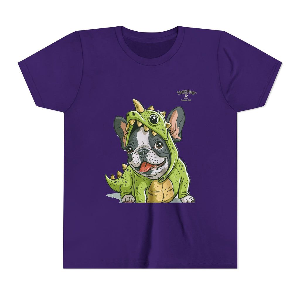 Kids Dino Costume Tee — Cute French Bulldog Puppy in Green Dinosaur Outfit