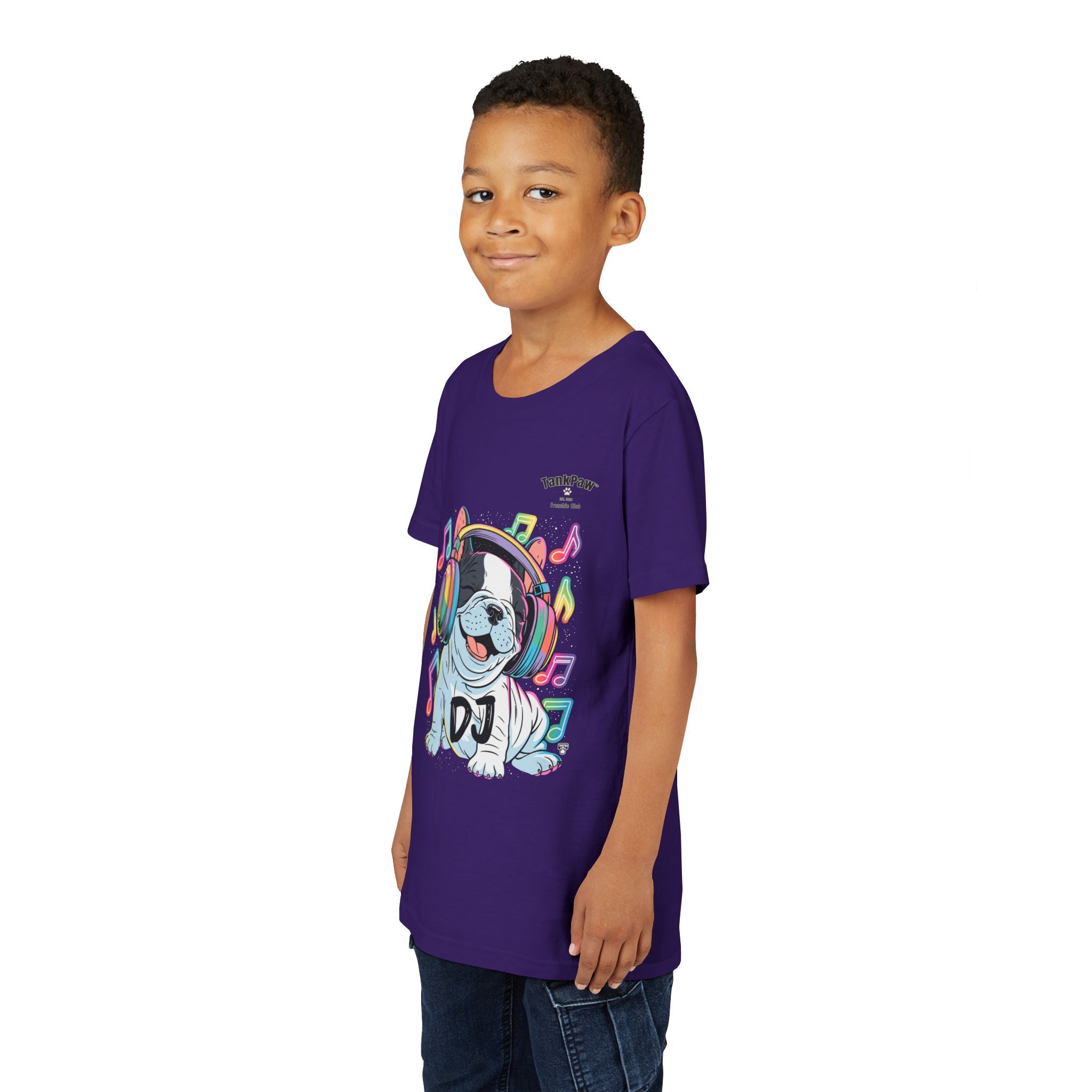 DJ Bulldog Kids Tee — Colorful Headphones Music T-Shirt for Boys & Girls