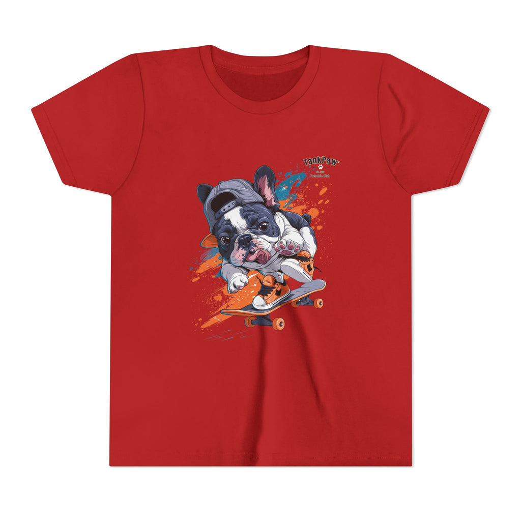 Youth Skateboarding French Bulldog Tee — Cute Skate Pup Graphic Shirt