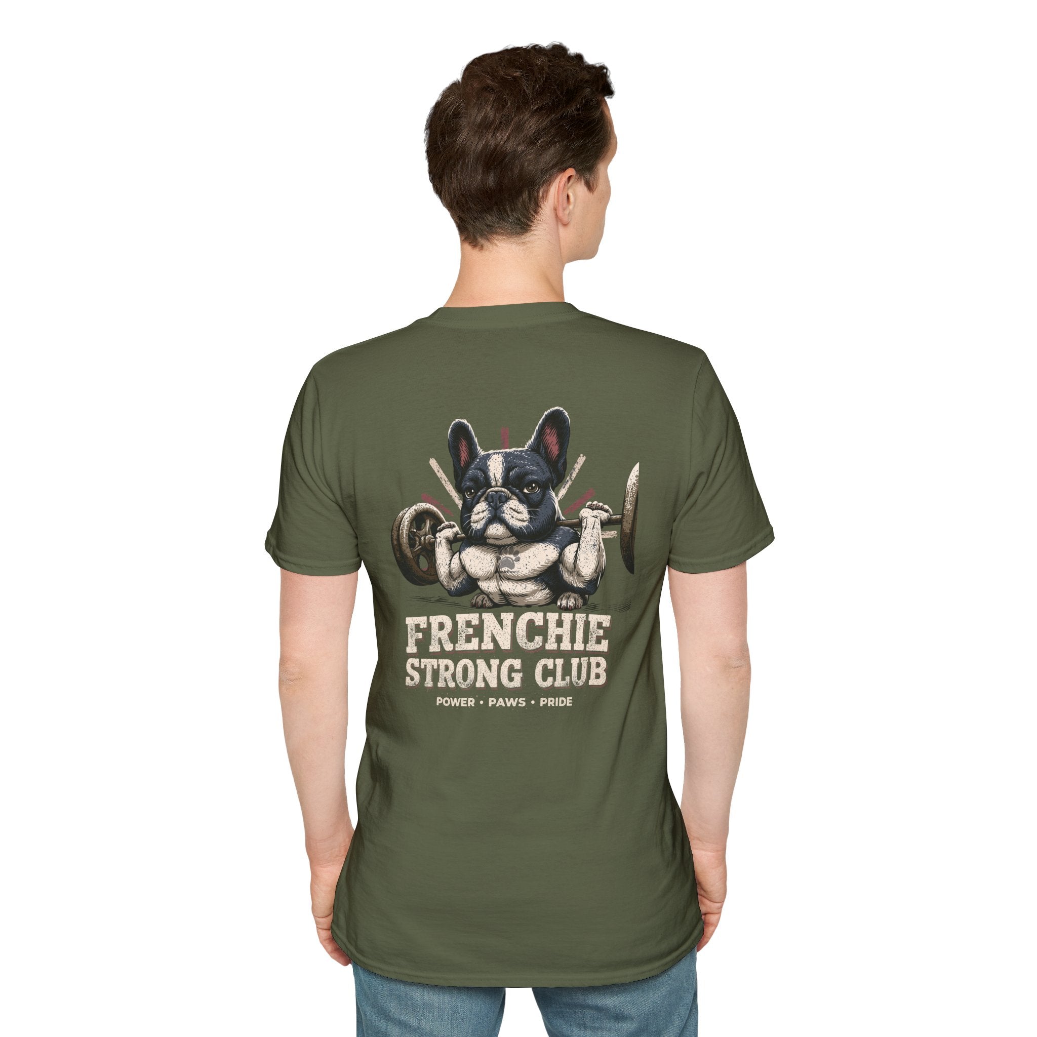 Gym French Bulldog T-Shirt – Fitness Frenchie Workout Shirt for Dog Lovers — Minimal Couples Graphic T-Shirt