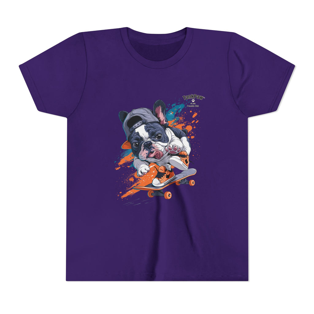 Youth Skateboarding French Bulldog Tee — Cute Skate Pup Graphic Shirt