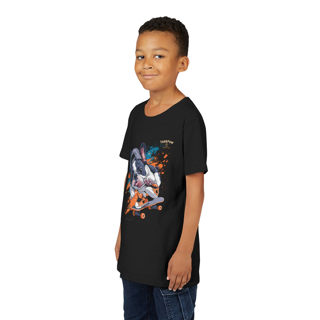 Youth Skateboarding French Bulldog Tee — Cute Skate Pup Graphic Shirt