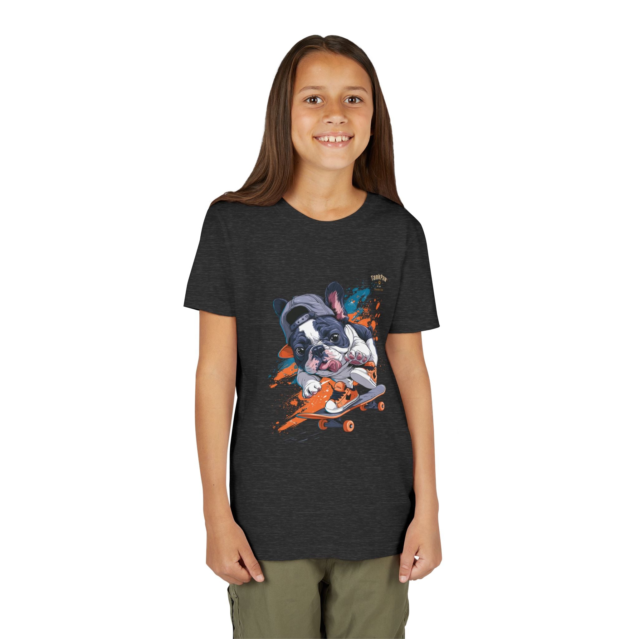 Youth Skateboarding French Bulldog Tee — Cute Skate Pup Graphic Shirt