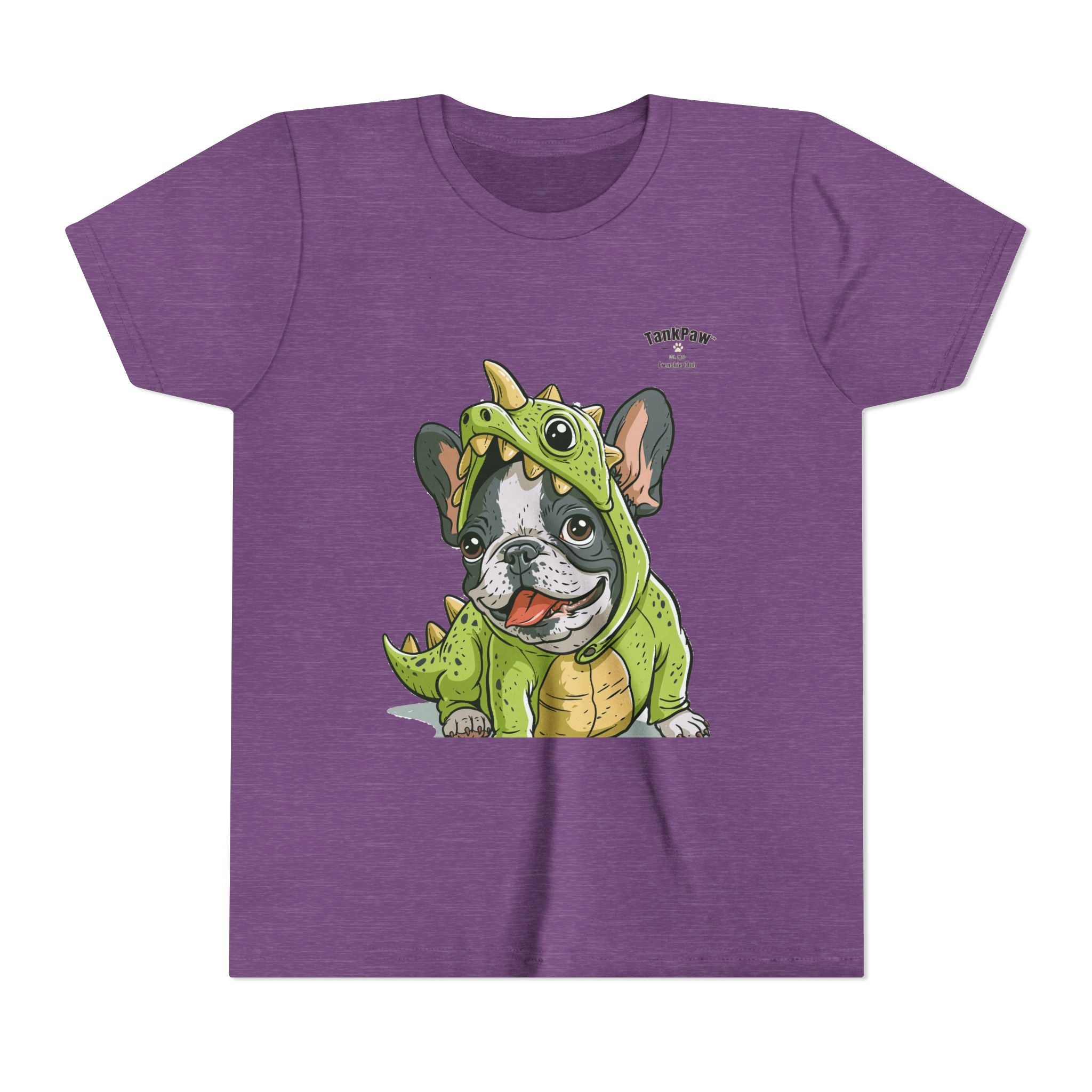 Kids Dino Costume Tee — Cute French Bulldog Puppy in Green Dinosaur Outfit