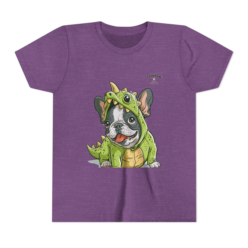 Kids Dino Costume Tee — Cute French Bulldog Puppy in Green Dinosaur Outfit