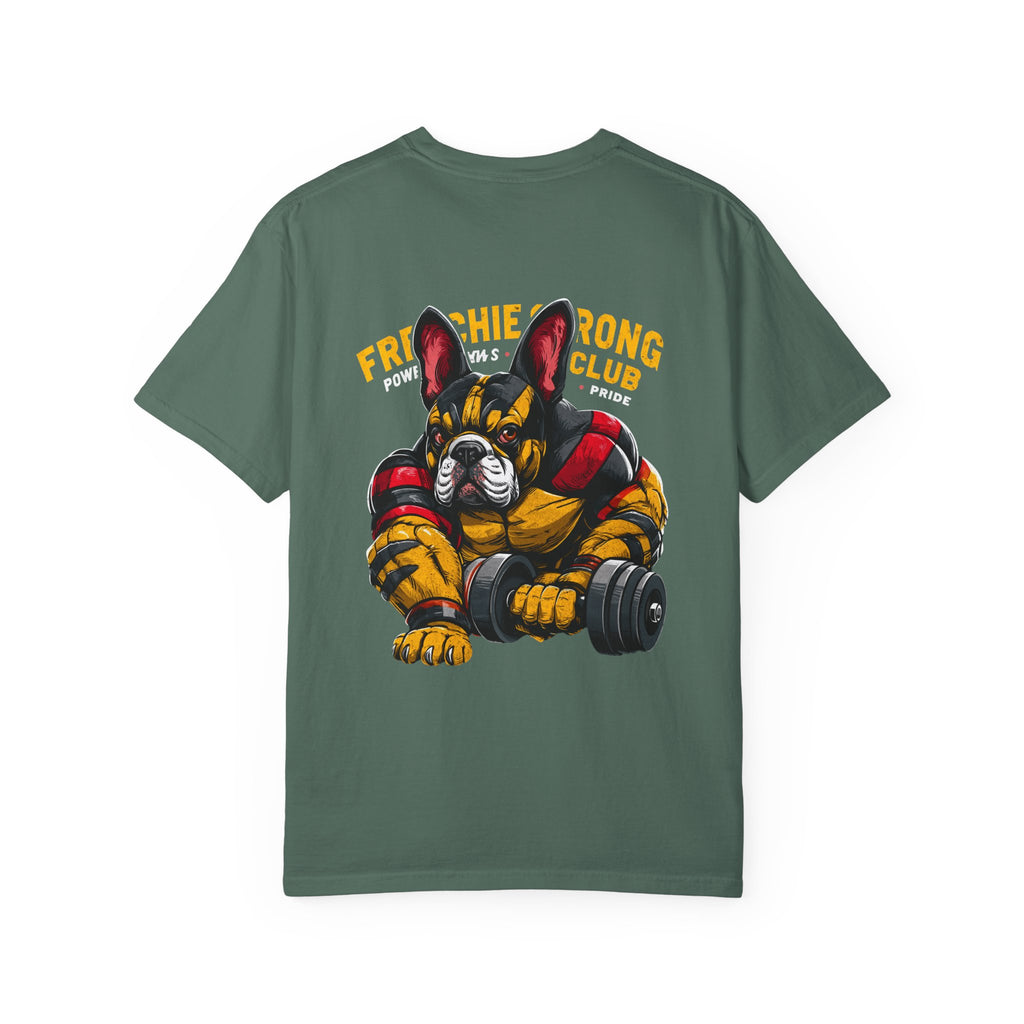 Frenchie Strong Club T‑Shirt — French Bulldog Weightlifting Graphic Tee