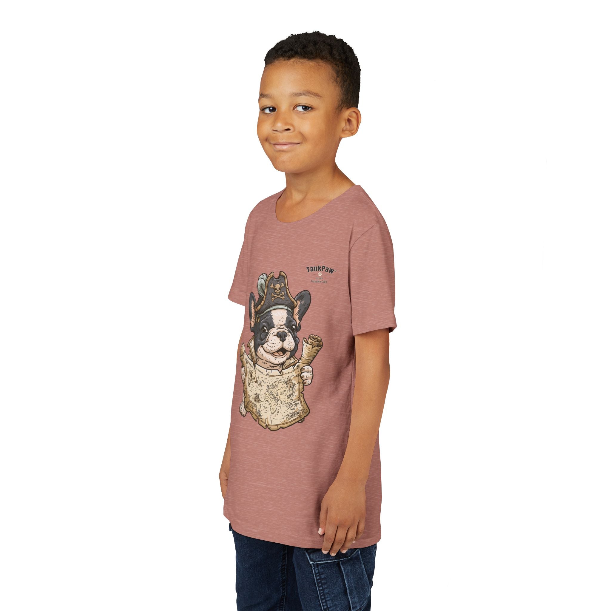 Kids Pirate Dog Tee — "Ahoy!" Map & Captain French Bulldog Youth T-Shirt