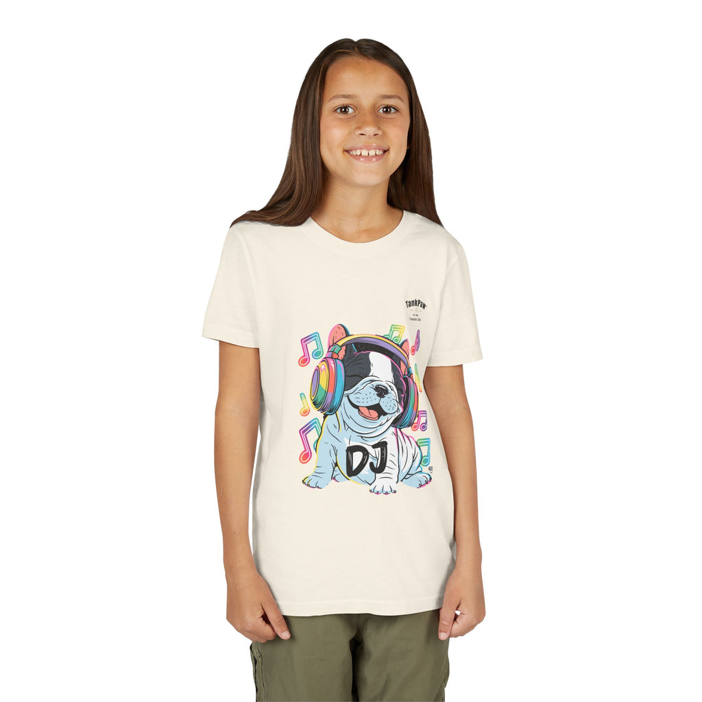DJ Bulldog Kids Tee — Colorful Headphones Music T-Shirt for Boys & Girls