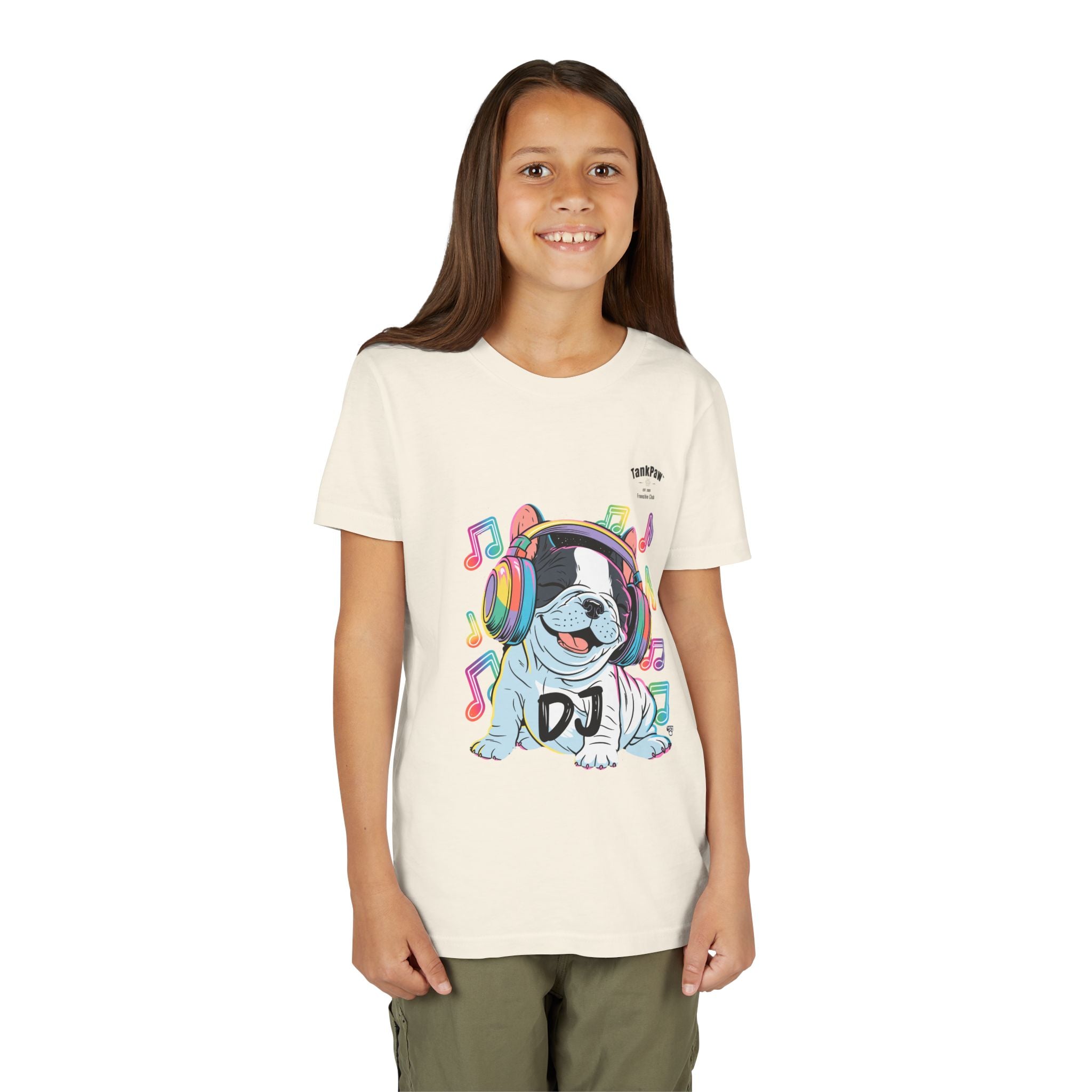 DJ Bulldog Kids Tee — Colorful Headphones Music T-Shirt for Boys & Girls