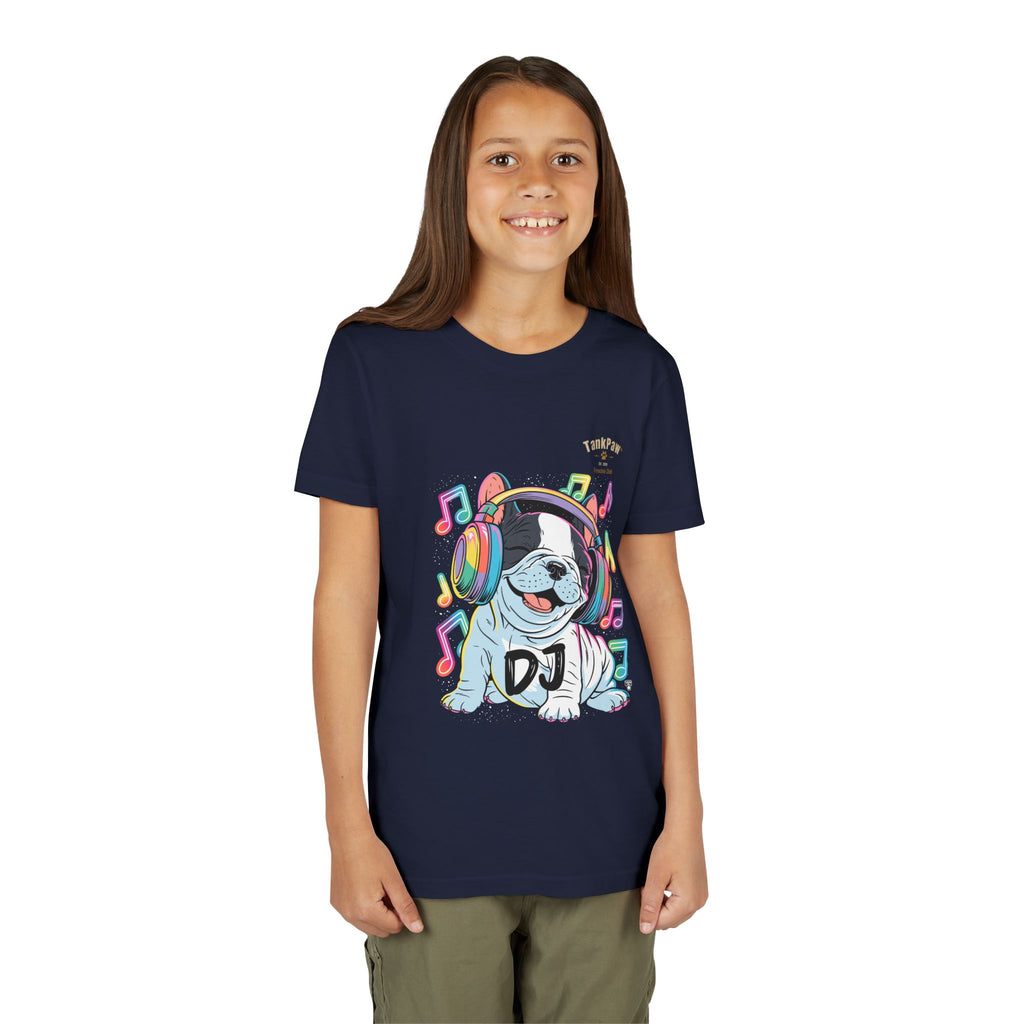 DJ Bulldog Kids Tee — Colorful Headphones Music T-Shirt for Boys & Girls