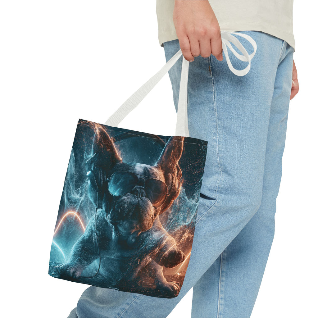 Cool French Bulldog Tote Bag — Neon DJ Dog Graphic Tote
