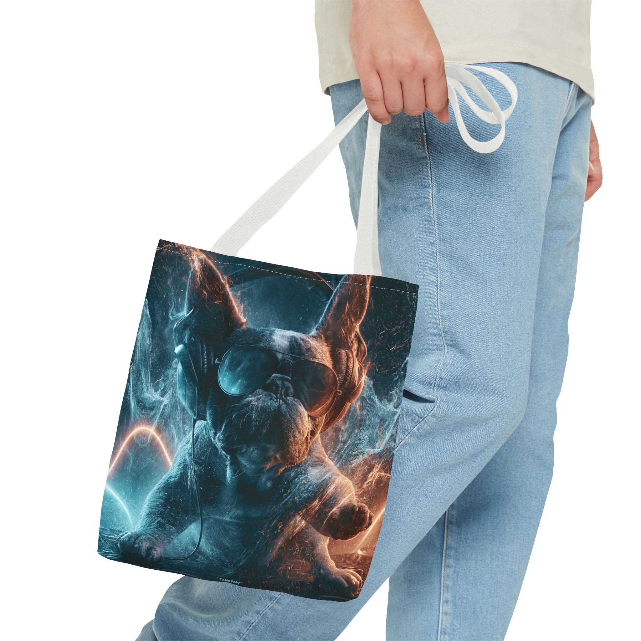 Cool French Bulldog Tote Bag — Neon DJ Dog Graphic Tote