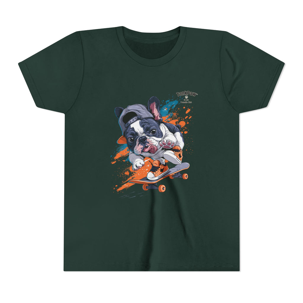 Youth Skateboarding French Bulldog Tee — Cute Skate Pup Graphic Shirt