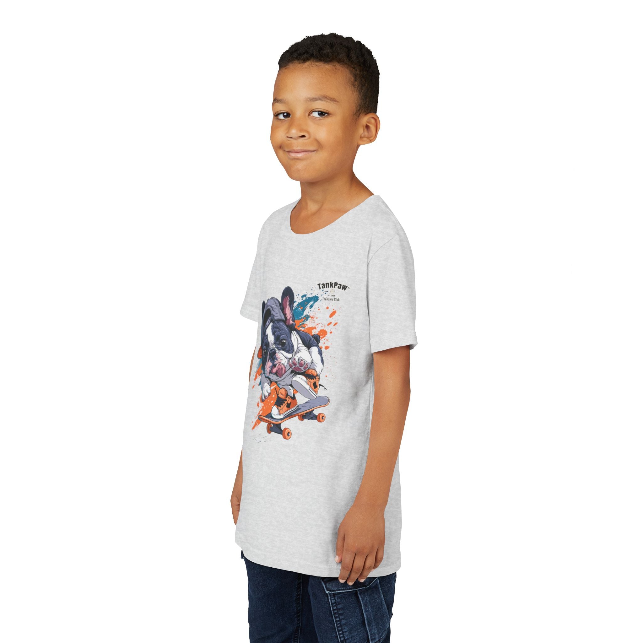 Youth Skateboarding French Bulldog Tee — Cute Skate Pup Graphic Shirt