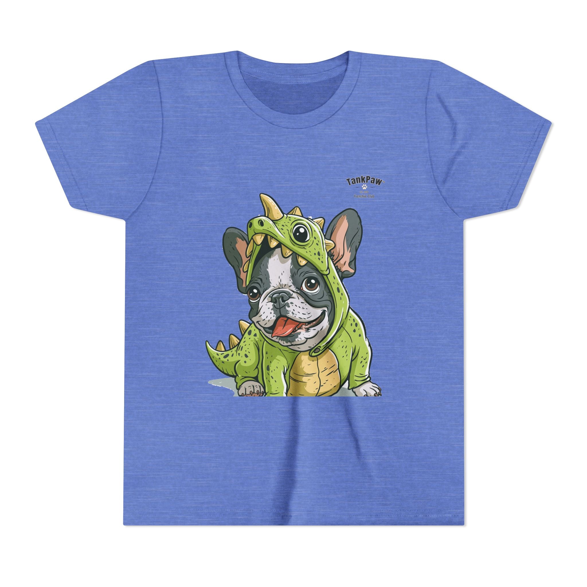 Kids Dino Costume Tee — Cute French Bulldog Puppy in Green Dinosaur Outfit