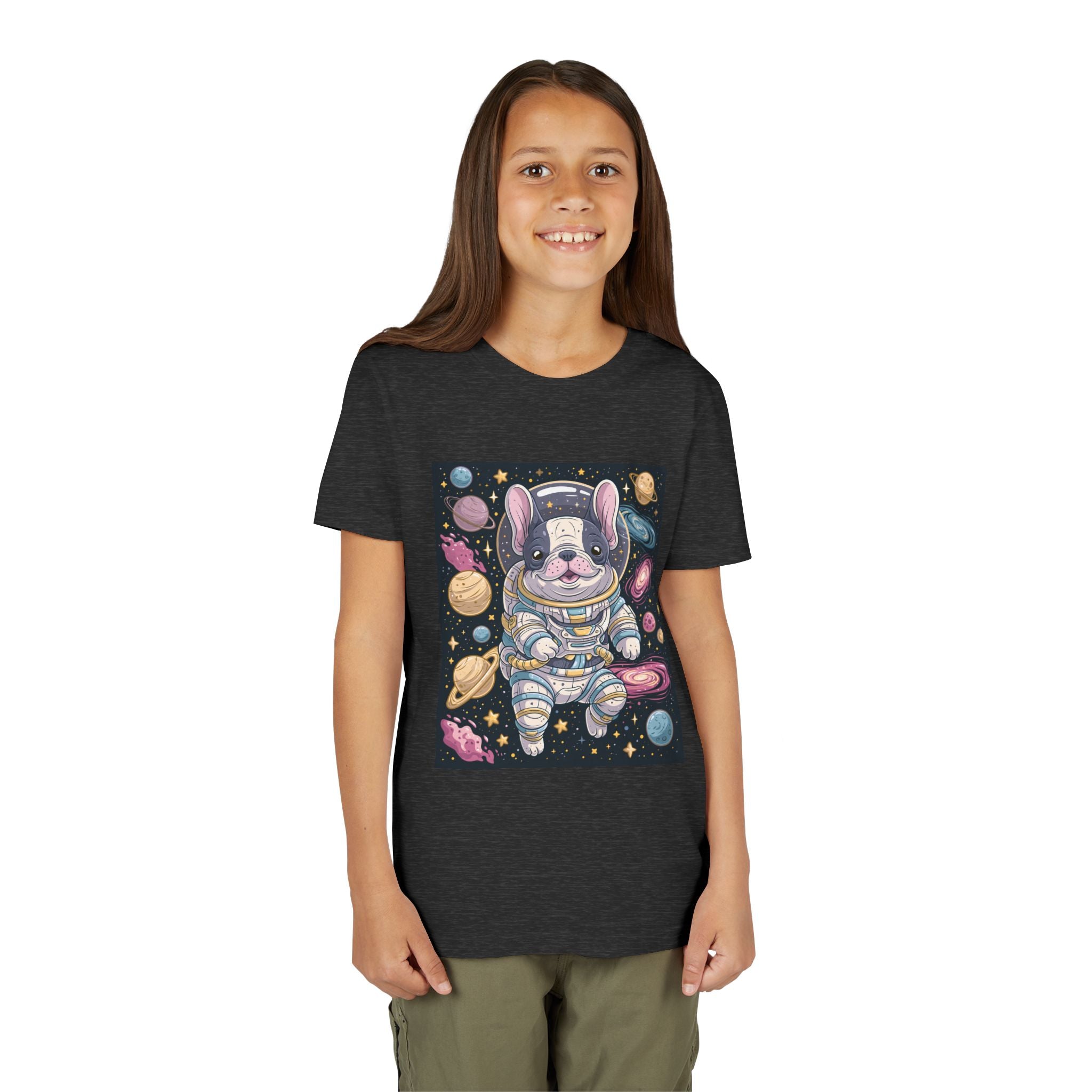 Kids Astronaut French Bulldog Tee — Space Puppy Graphic Youth T‑Shirt