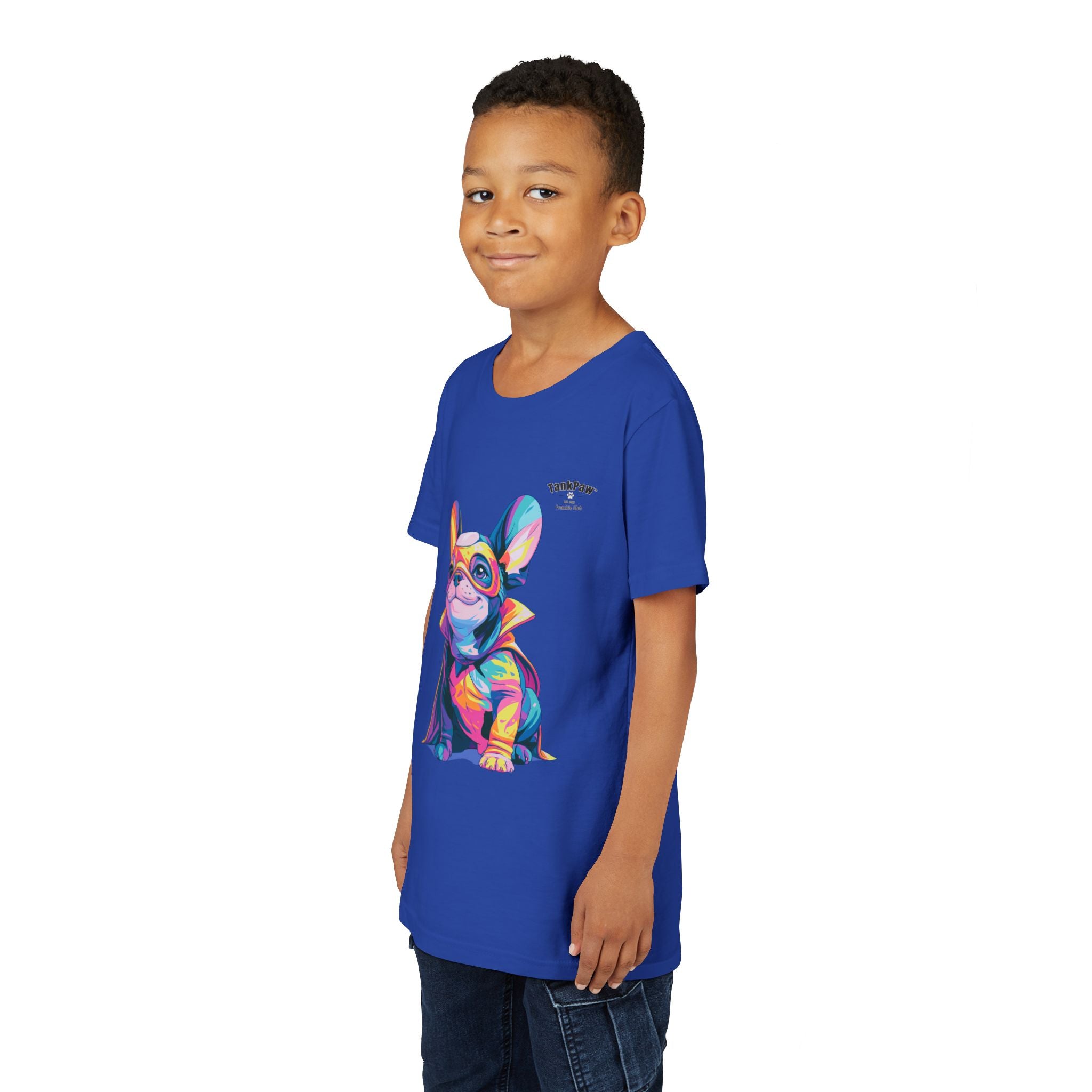 Kids Superhero French Bulldog Tee — Colorful Puppy Costume Youth Shirt
