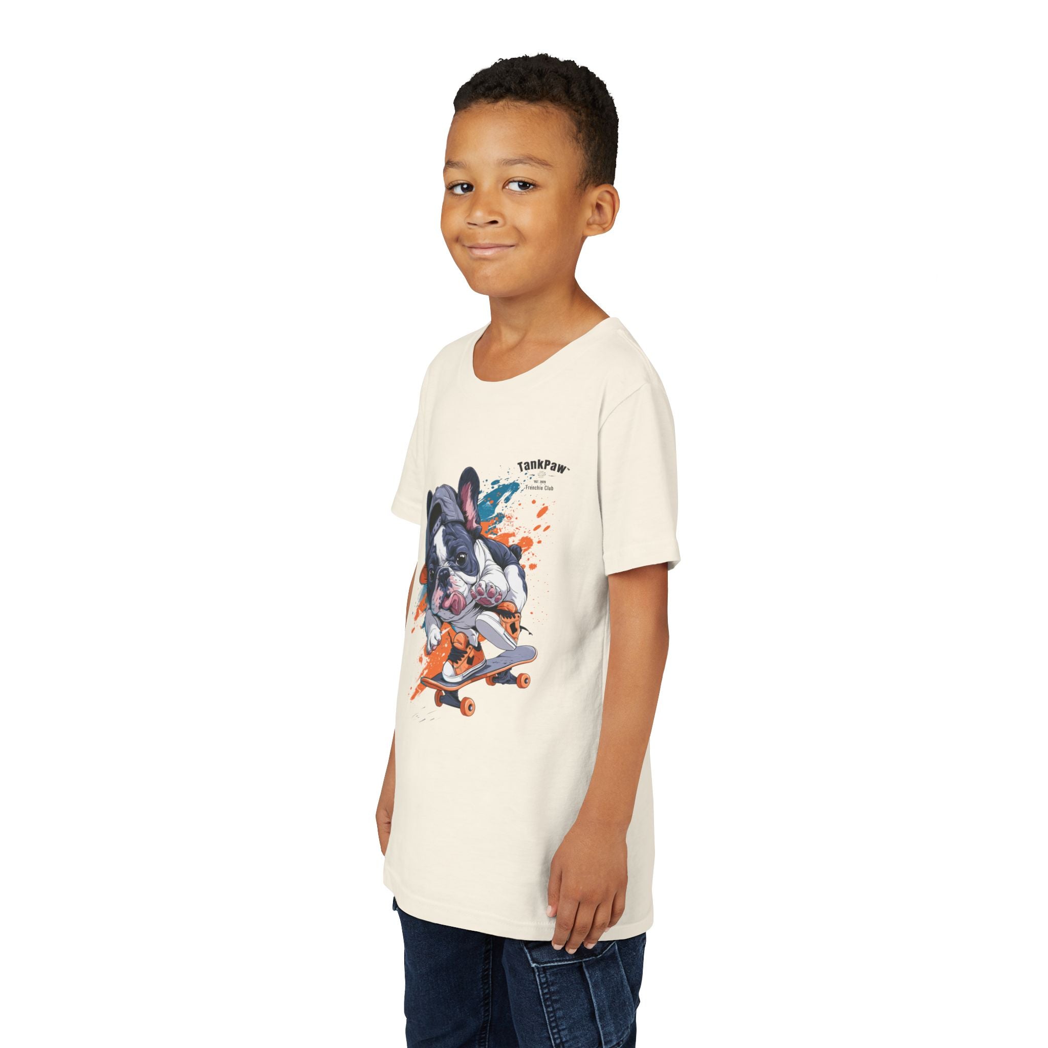 Youth Skateboarding French Bulldog Tee — Cute Skate Pup Graphic Shirt