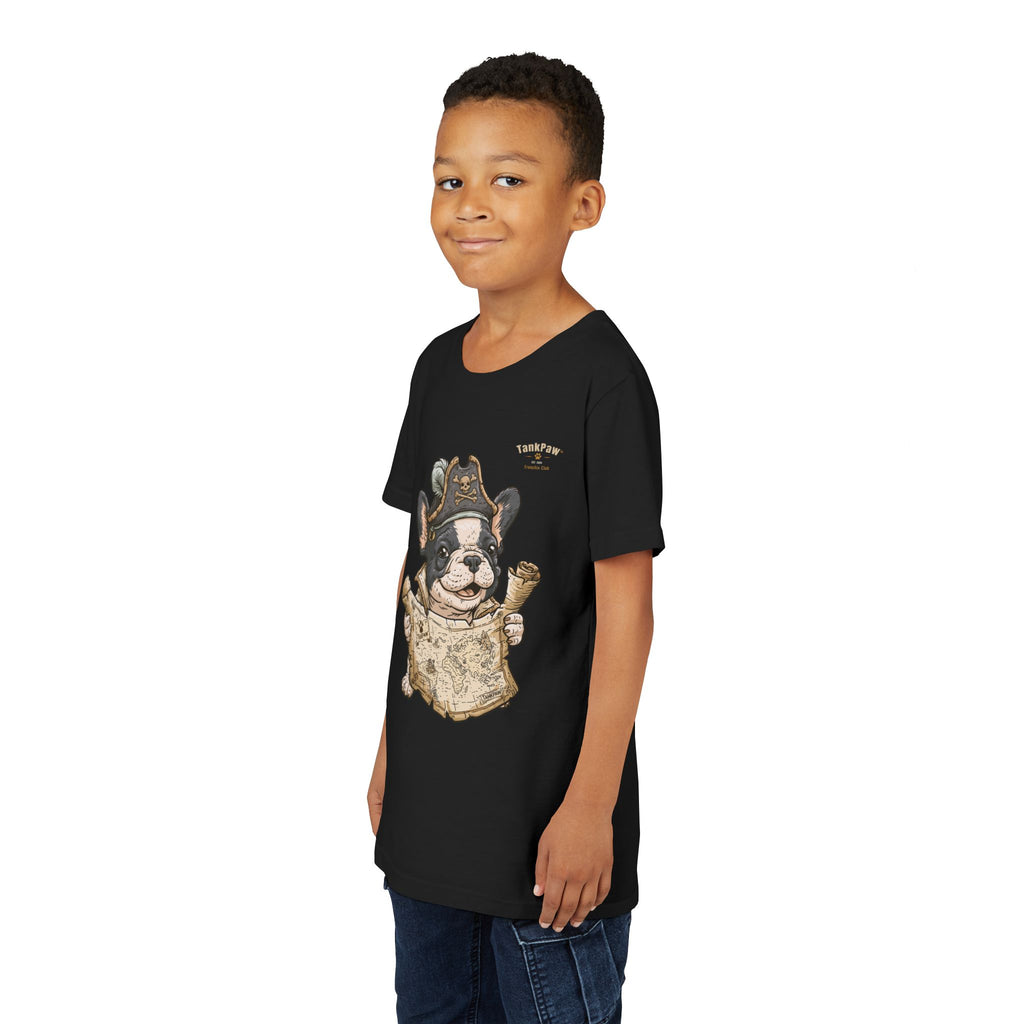 Kids Pirate Dog Tee — "Ahoy!" Map & Captain French Bulldog Youth T-Shirt