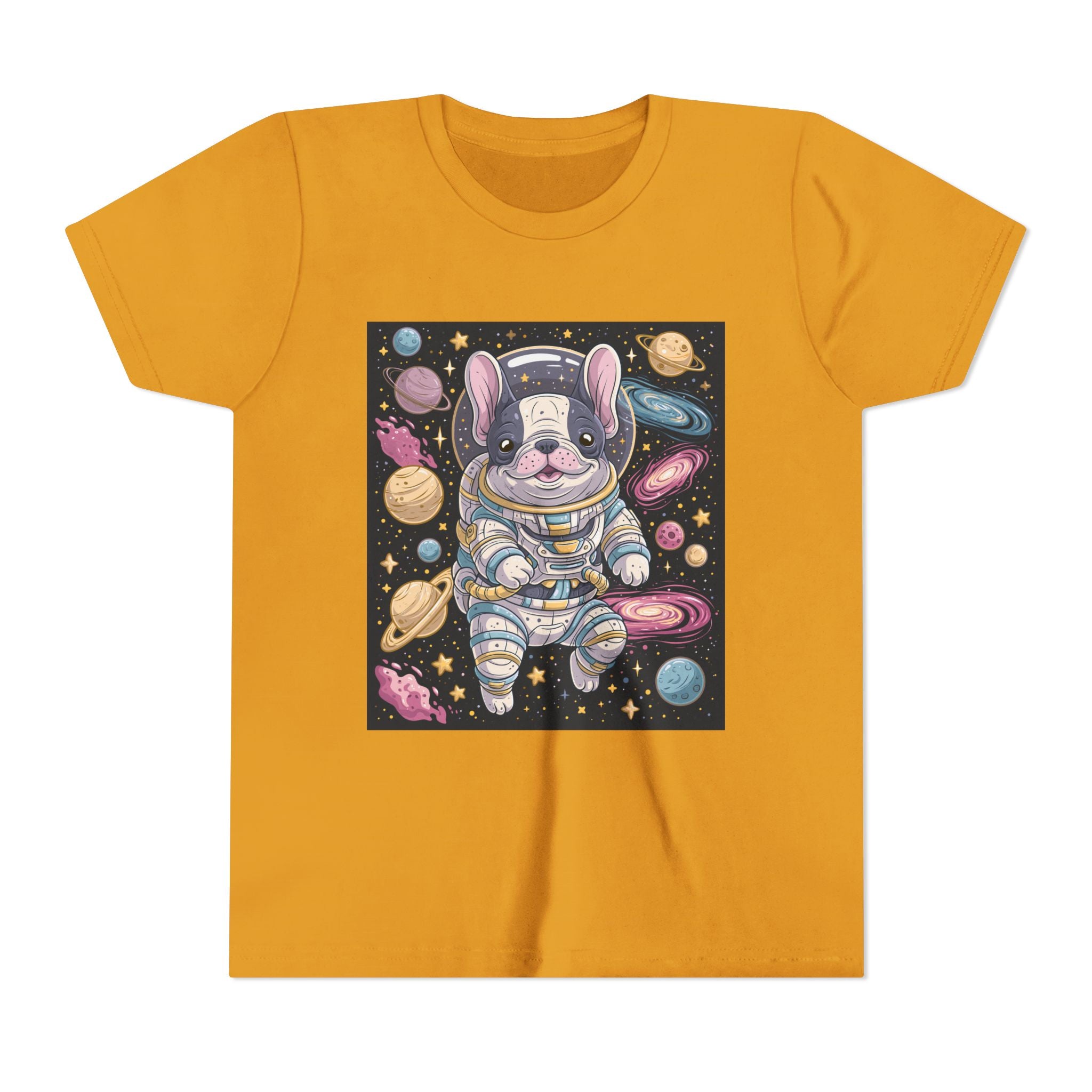Kids Astronaut French Bulldog Tee — Space Puppy Graphic Youth T‑Shirt