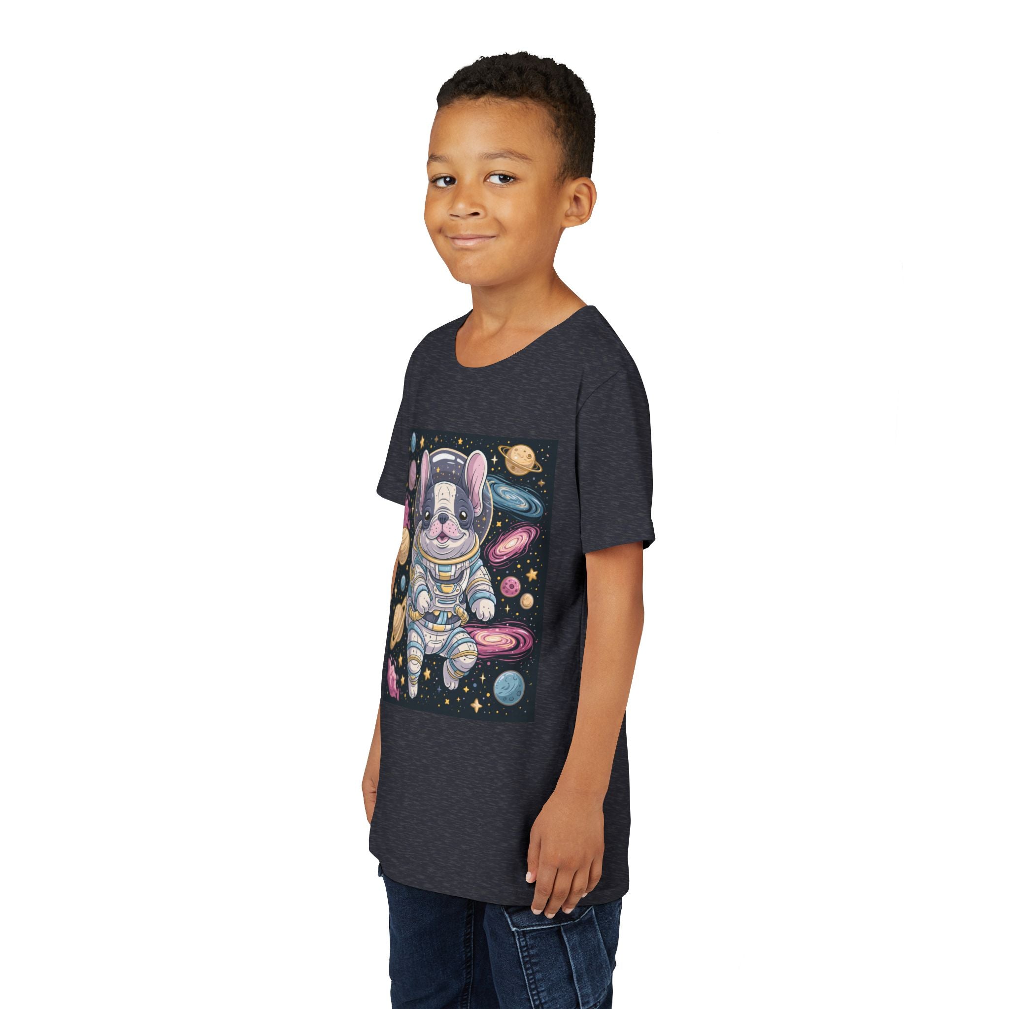 Kids Astronaut French Bulldog Tee — Space Puppy Graphic Youth T‑Shirt