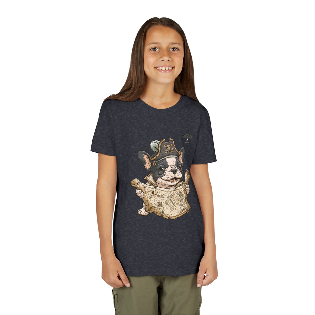 Kids Pirate Dog Tee — "Ahoy!" Map & Captain French Bulldog Youth T-Shirt