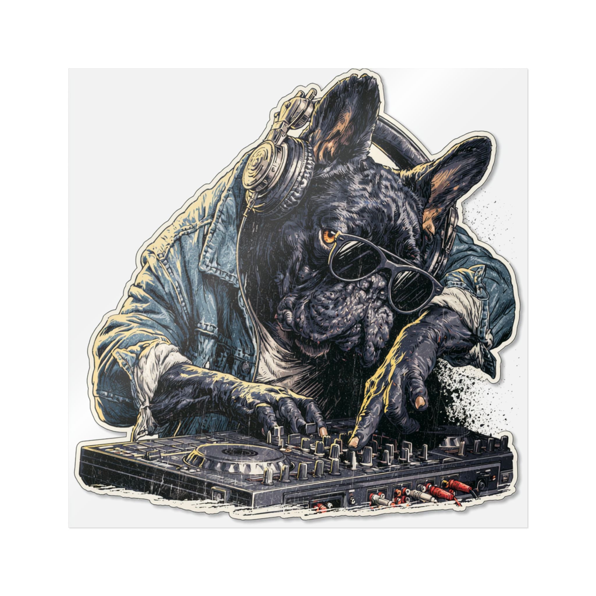 French Bulldog Sticker – Cute Frenchie DTF Decal | Waterproof Sticker for Dog Lovers | Suitable for Laptops, Phones, and Cars | EDM DJ Vinyl Record Design