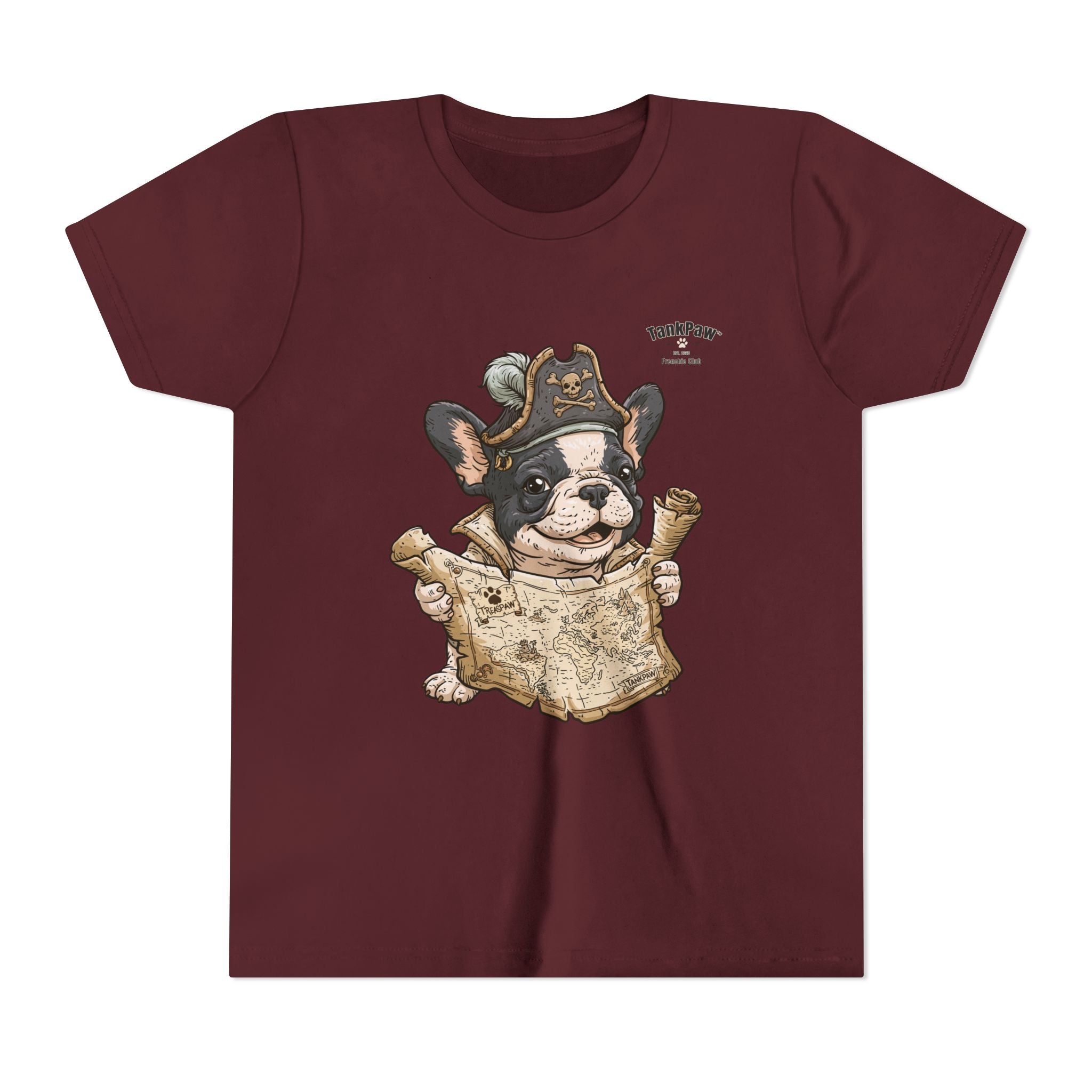 Kids Pirate Dog Tee — "Ahoy!" Map & Captain French Bulldog Youth T-Shirt