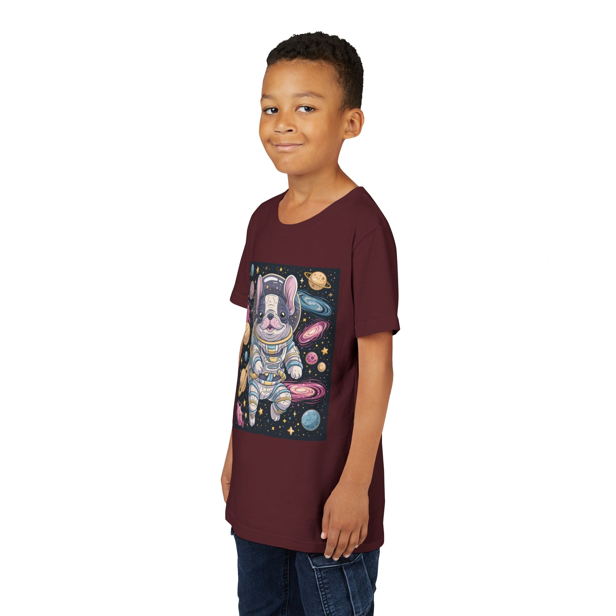 Kids Astronaut French Bulldog Tee — Space Puppy Graphic Youth T‑Shirt