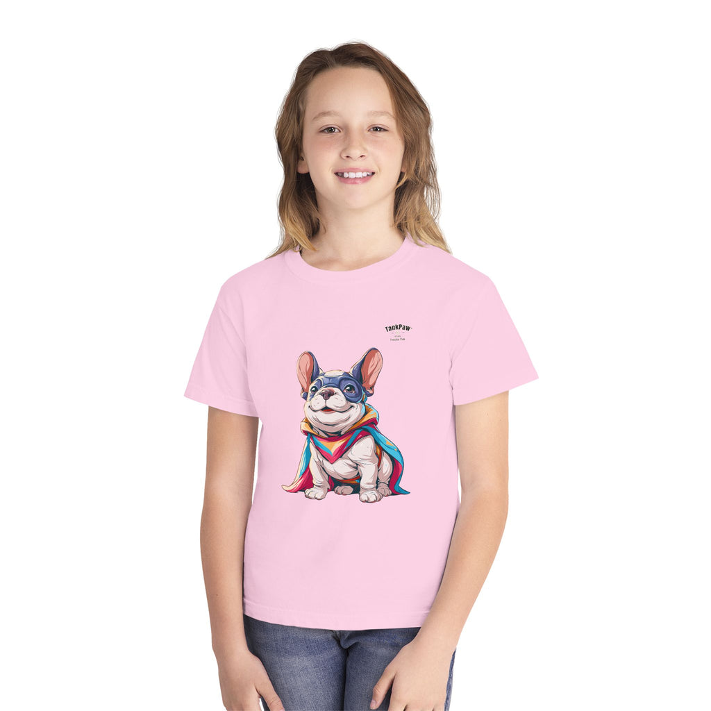 Kids French Bulldog Tee — Colorful Superhero Pup Graphic