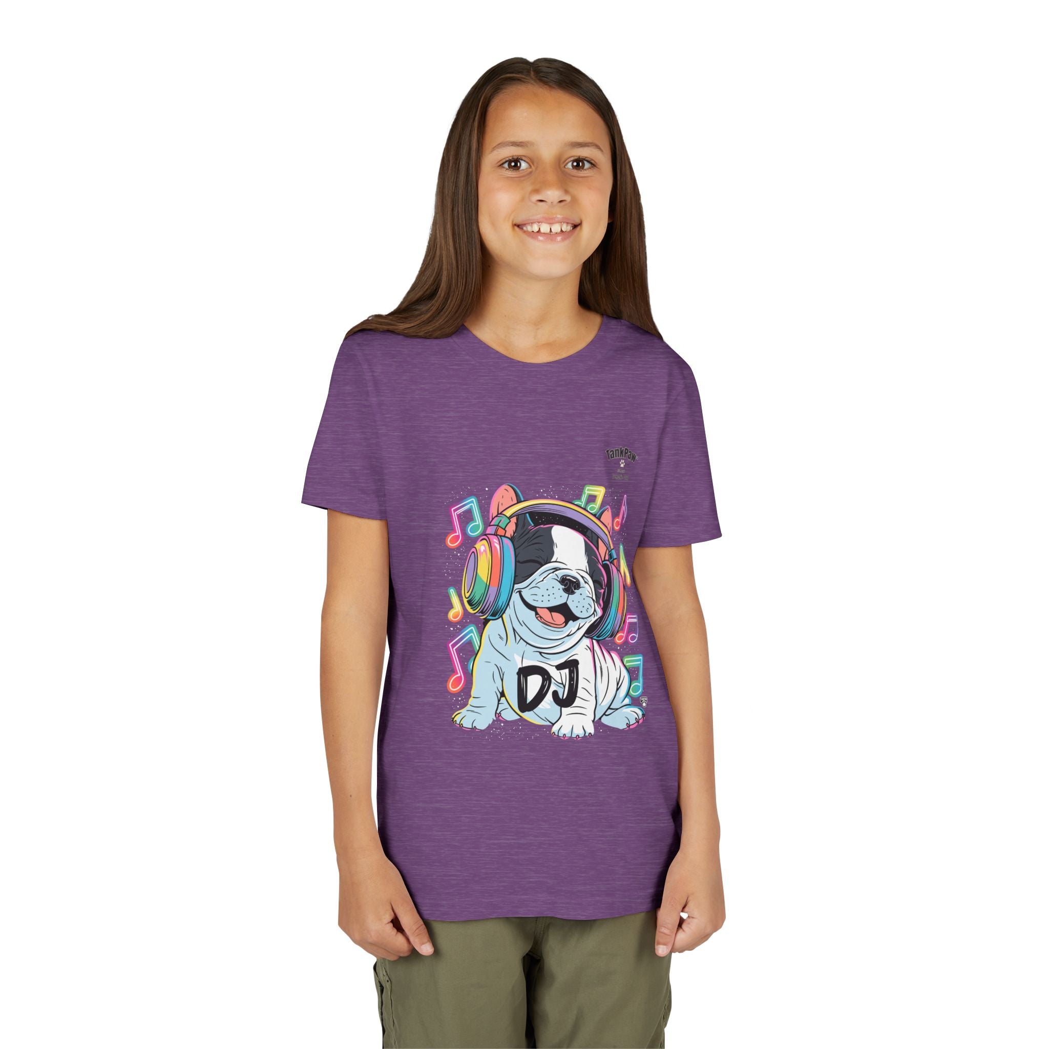 DJ Bulldog Kids Tee — Colorful Headphones Music T-Shirt for Boys & Girls