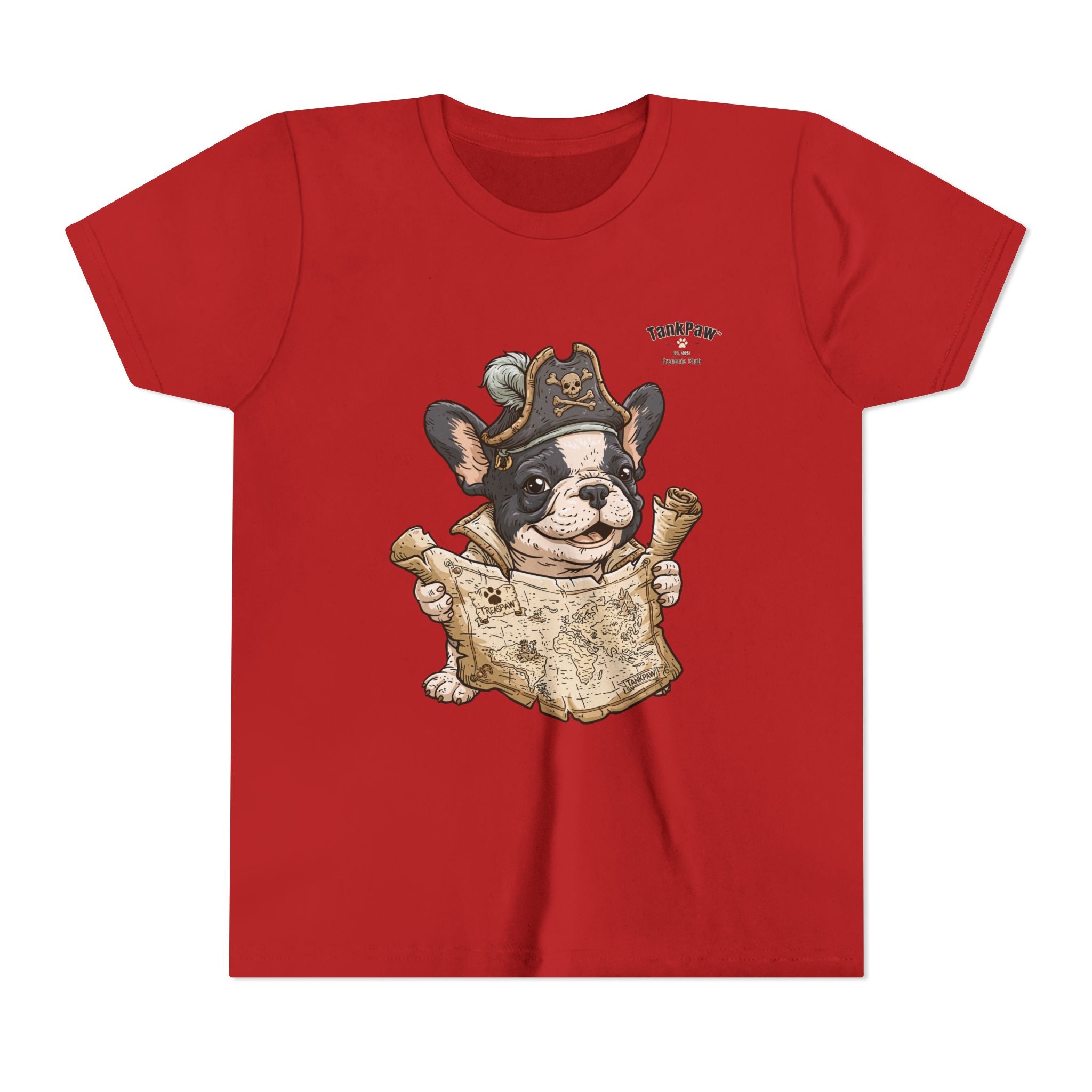 Kids Pirate Dog Tee — "Ahoy!" Map & Captain French Bulldog Youth T-Shirt