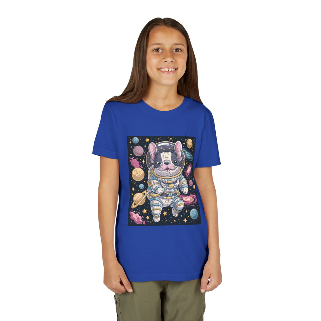 Kids Astronaut French Bulldog Tee — Space Puppy Graphic Youth T‑Shirt
