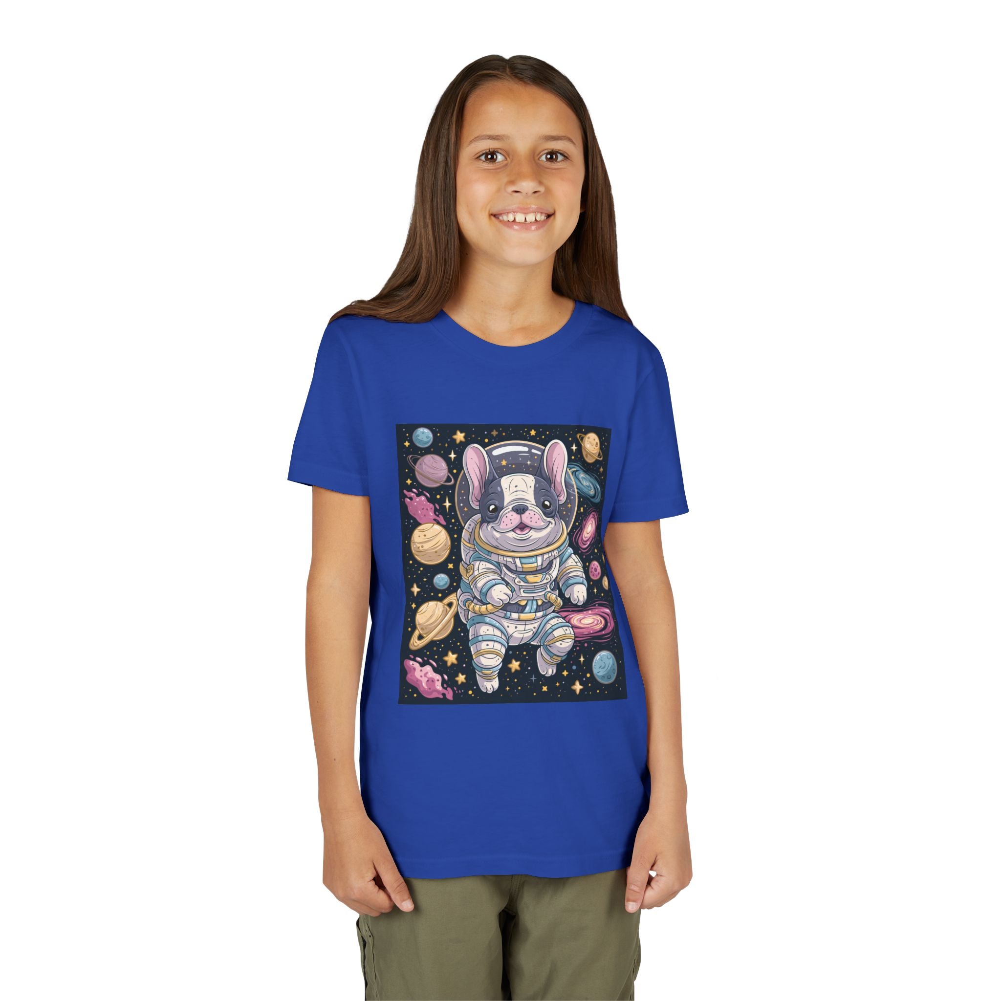 Kids Astronaut French Bulldog Tee — Space Puppy Graphic Youth T‑Shirt