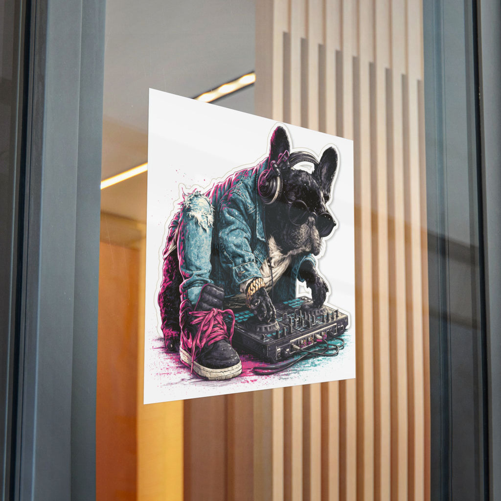 French Bulldog Sticker – Cute Frenchie DTF Decal | Waterproof Sticker for Dog Lovers | Suitable for Laptops, Phones, and Cars | EDM DJ Vinyl Record Design