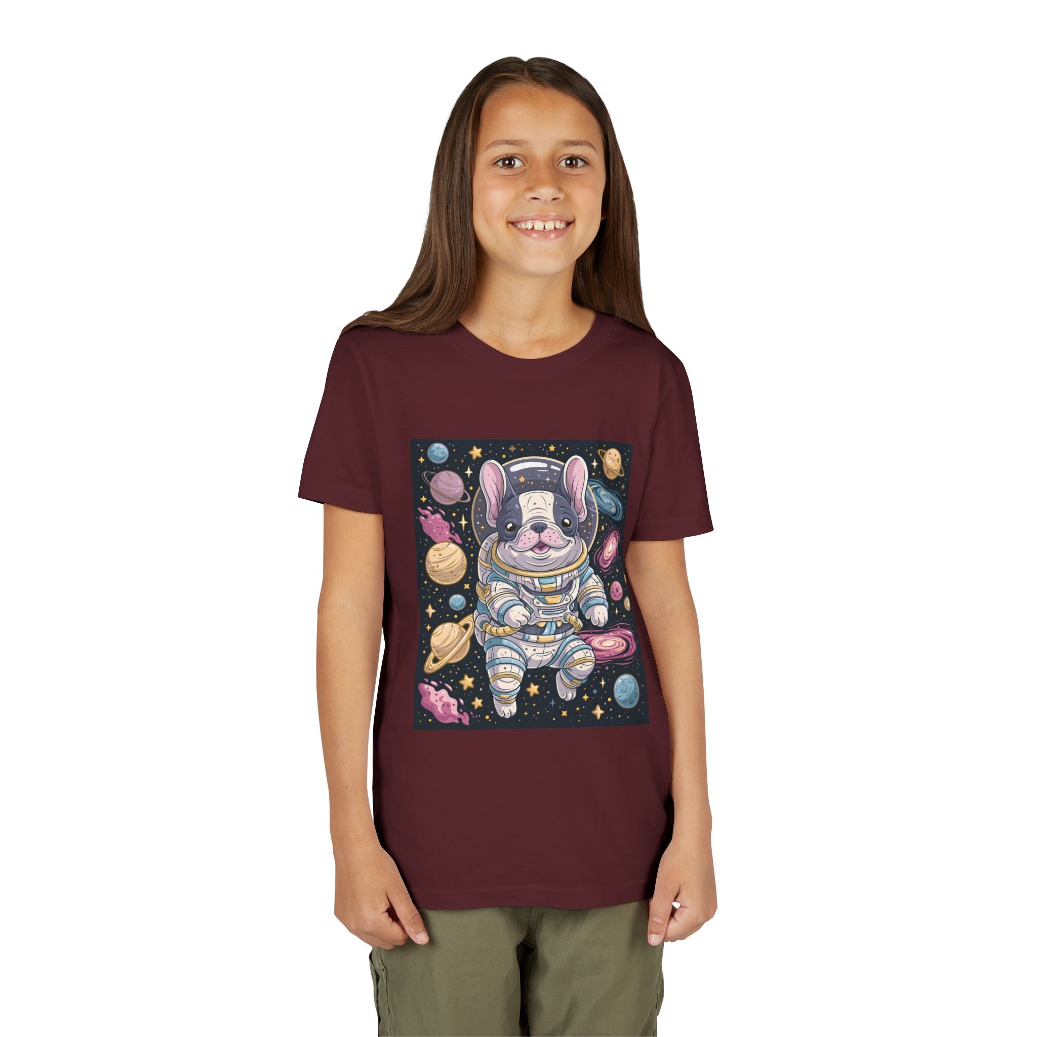 Kids Astronaut French Bulldog Tee — Space Puppy Graphic Youth T‑Shirt