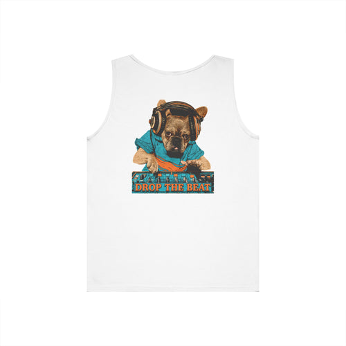 DJ Dog Tank Top - "Drop The Beat" Graphic Music Lover Tank
