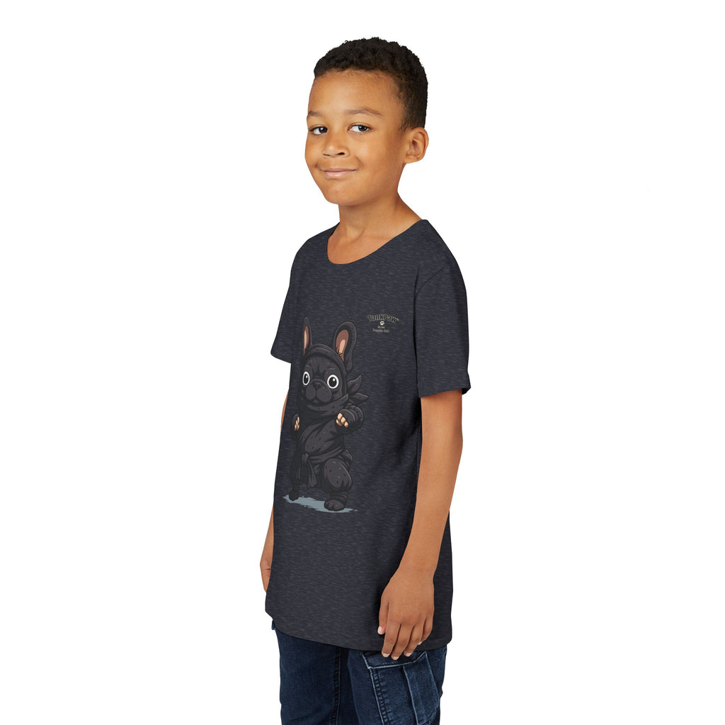 Kids Cute Black French Bulldog Tee – 'TARBUN' Cartoon Pup Youth T-Shirt