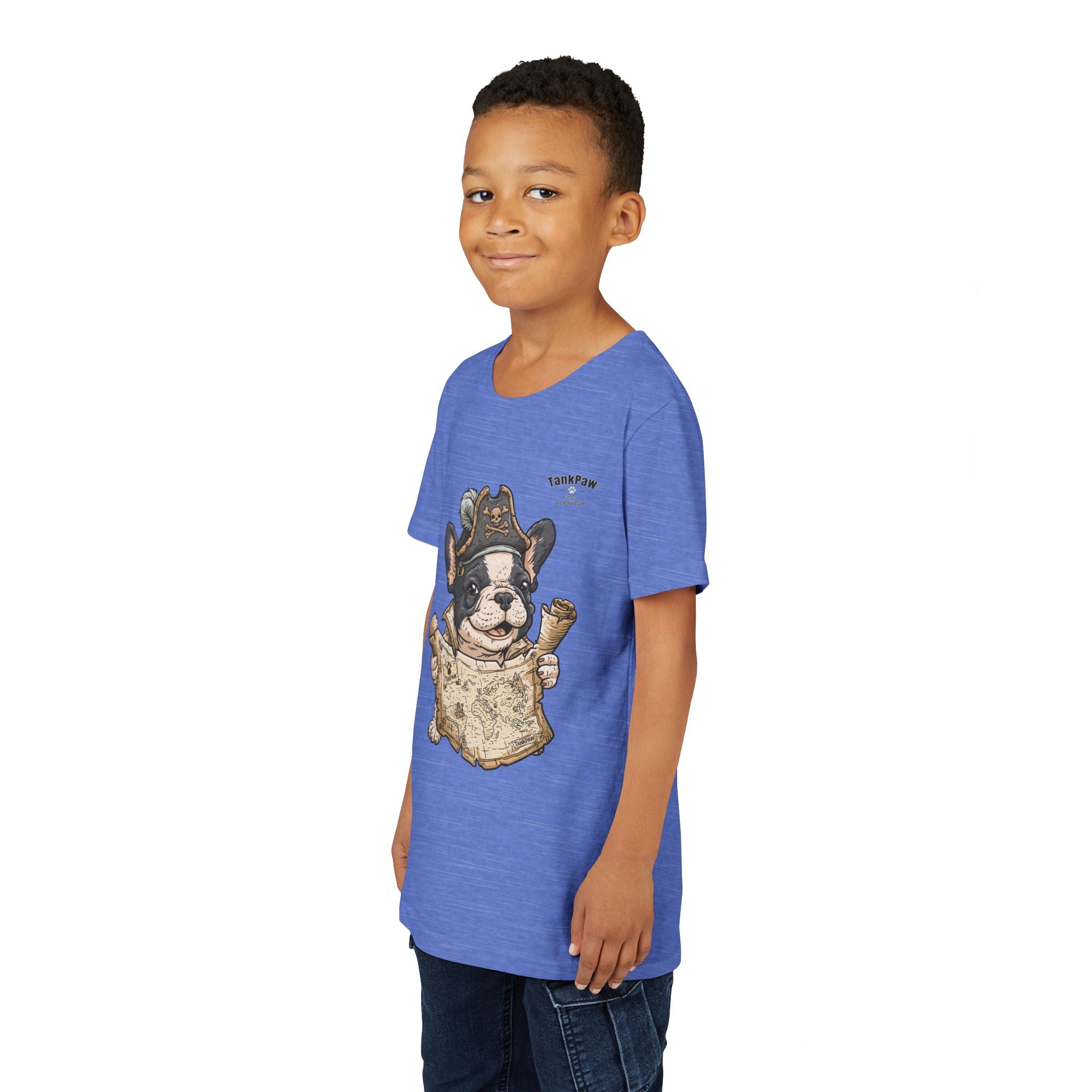 Kids Pirate Dog Tee — "Ahoy!" Map & Captain French Bulldog Youth T-Shirt