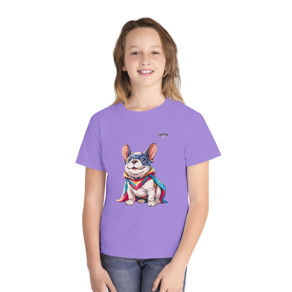Kids French Bulldog Tee — Colorful Superhero Pup Graphic