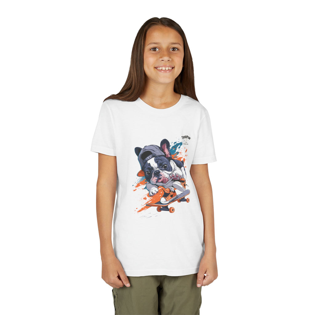 Youth Skateboarding French Bulldog Tee — Cute Skate Pup Graphic Shirt
