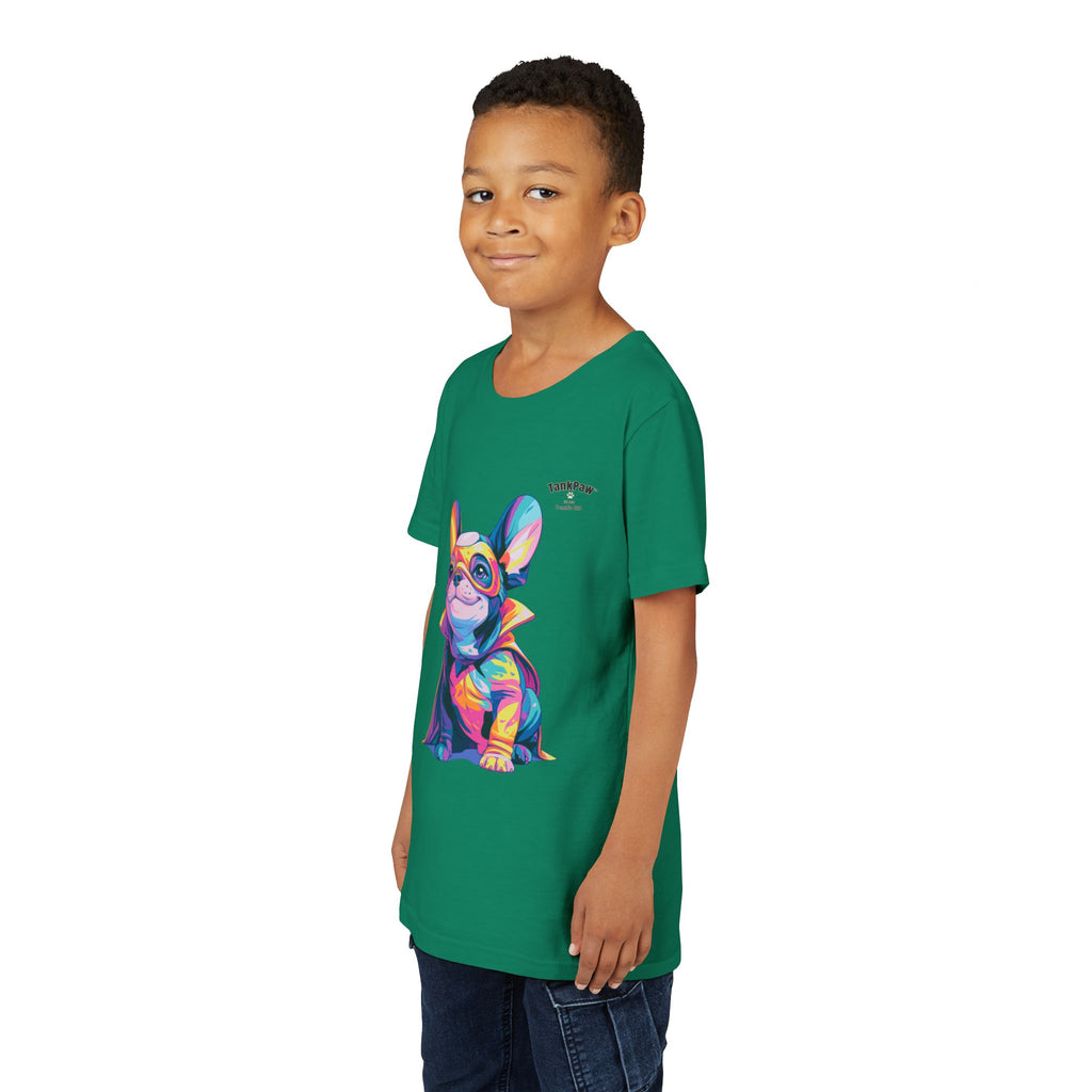 Kids Superhero French Bulldog Tee — Colorful Puppy Costume Youth Shirt