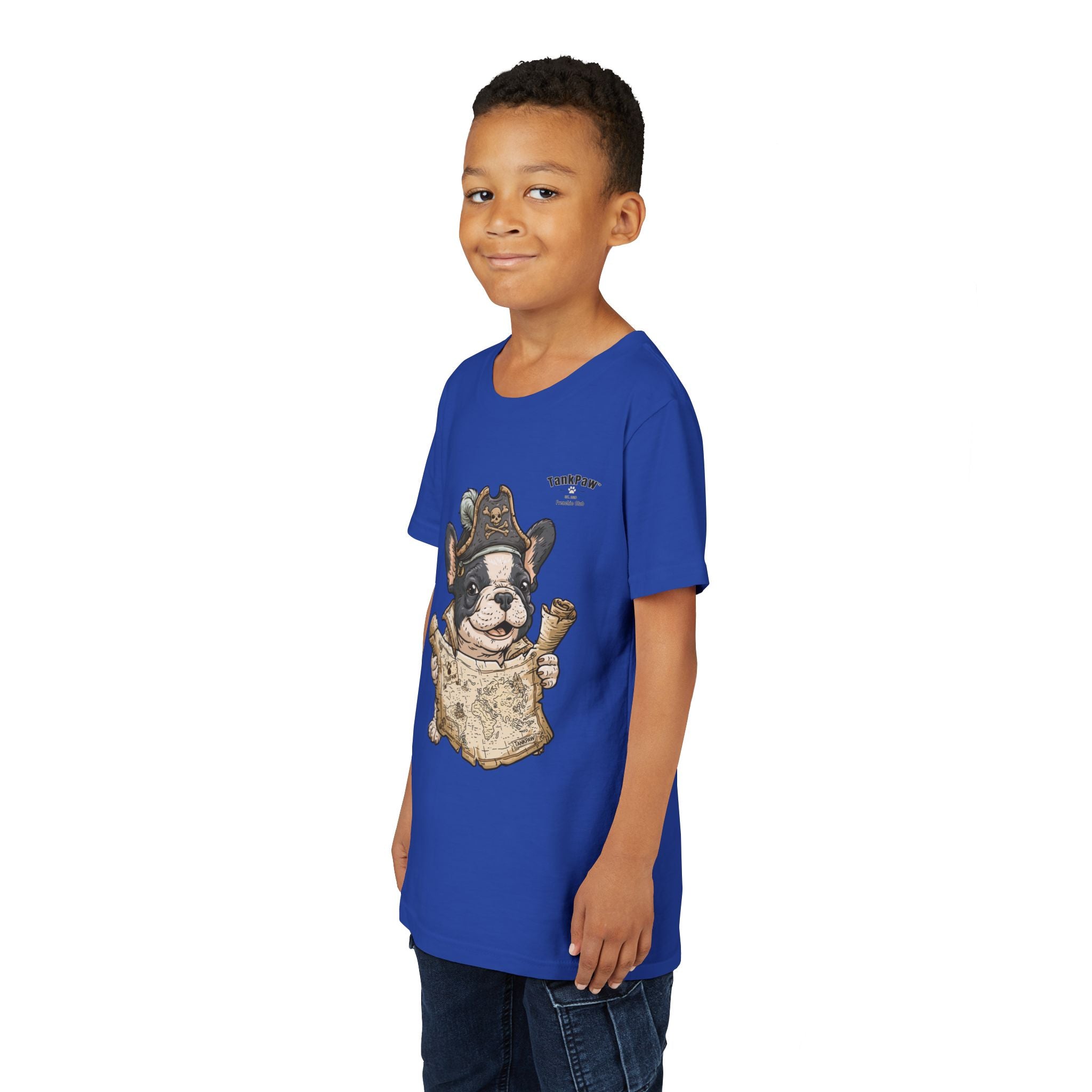 Kids Pirate Dog Tee — "Ahoy!" Map & Captain French Bulldog Youth T-Shirt