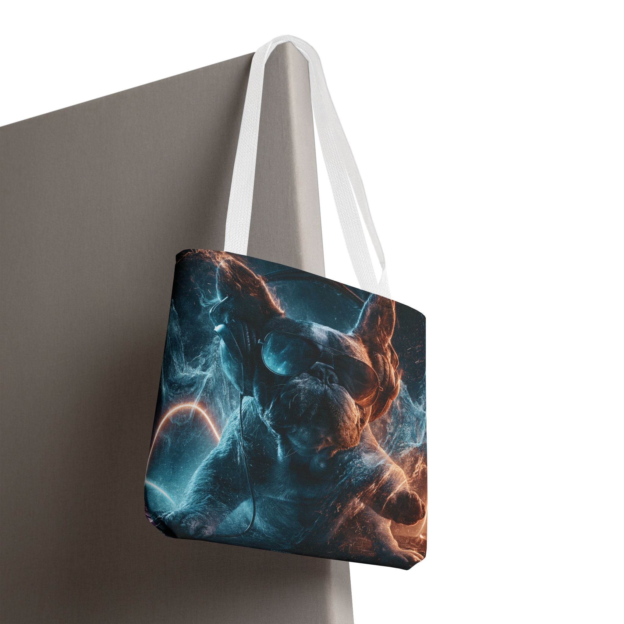 Cool French Bulldog Tote Bag — Neon DJ Dog Graphic Tote